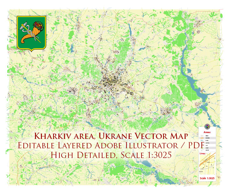 Kharkiv Ukraine PDF Vector Map: Exact City Plan High Detailed Street Map editable Adobe PDF in layers