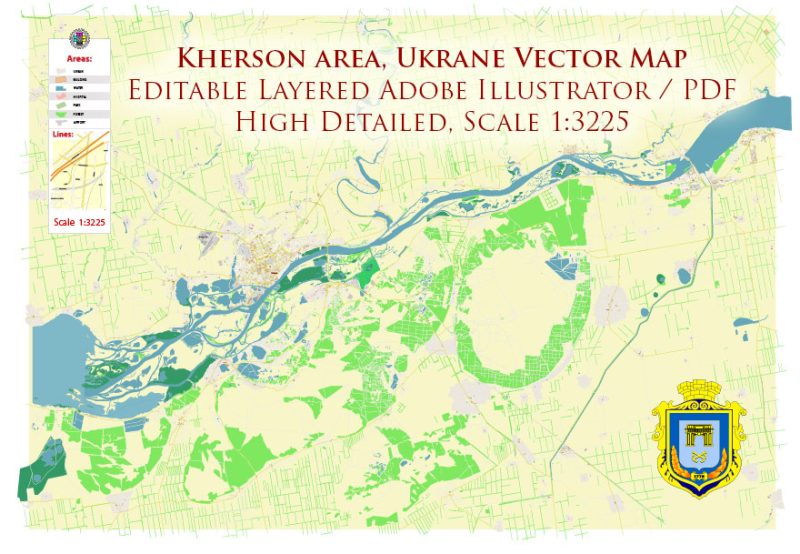 Kherson Ukraine Map Vector Exact City Plan High Detailed Street Map editable Adobe Illustrator in layers