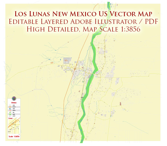 Los Lunas New Mexico US Map Vector High Detailed editable Adobe Illustrator in layers