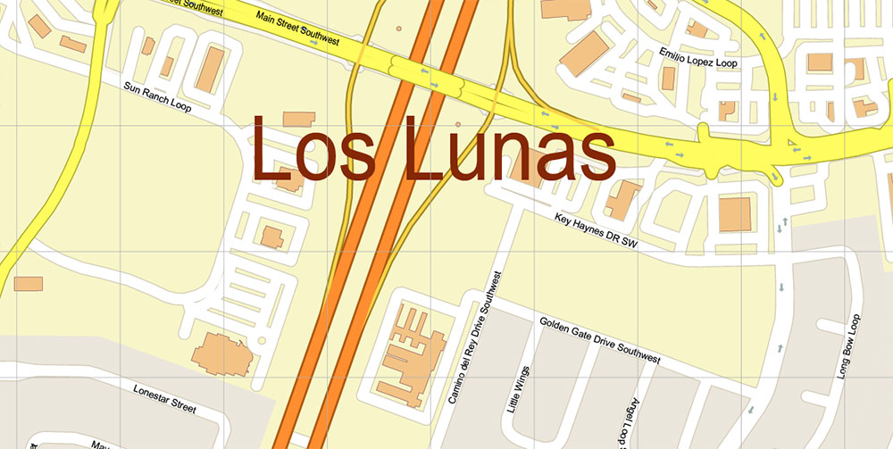 Los Lunas New Mexico US PDF Vector Map: High Detailed editable Adobe PDF in layers