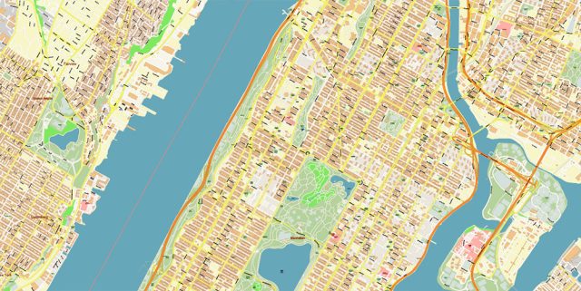 New York City US Map Vector City Plan High Detailed Street Map editable ...