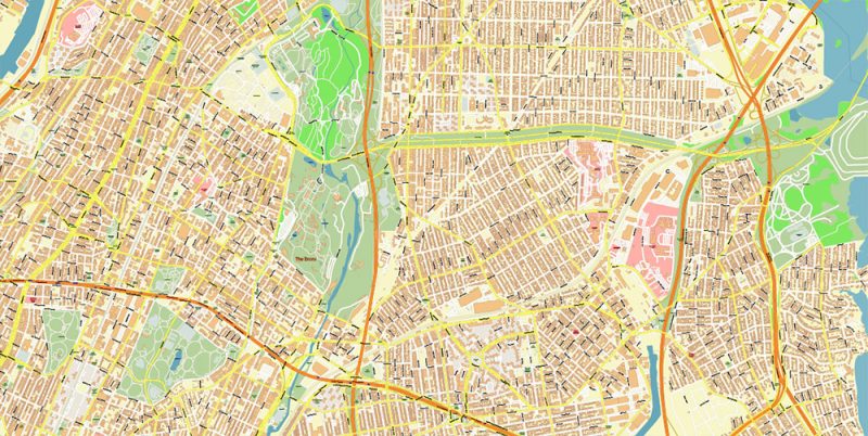 New York City US Map Vector City Plan High Detailed Street Map editable Adobe Illustrator in layers