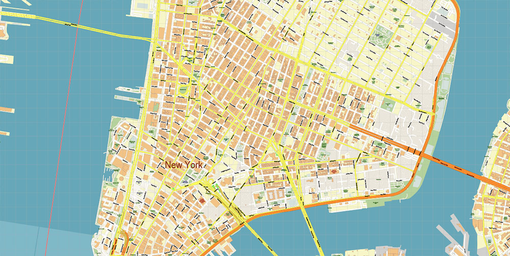New York City US Map Vector City Plan High Detailed Street Map editable Adobe Illustrator in layers