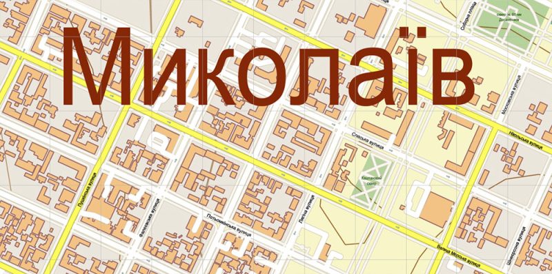 Mykolaiv Ukraine Map Vector Exact City Plan (+ Relief Isolines) High Detailed Street Map editable Adobe Illustrator in layers