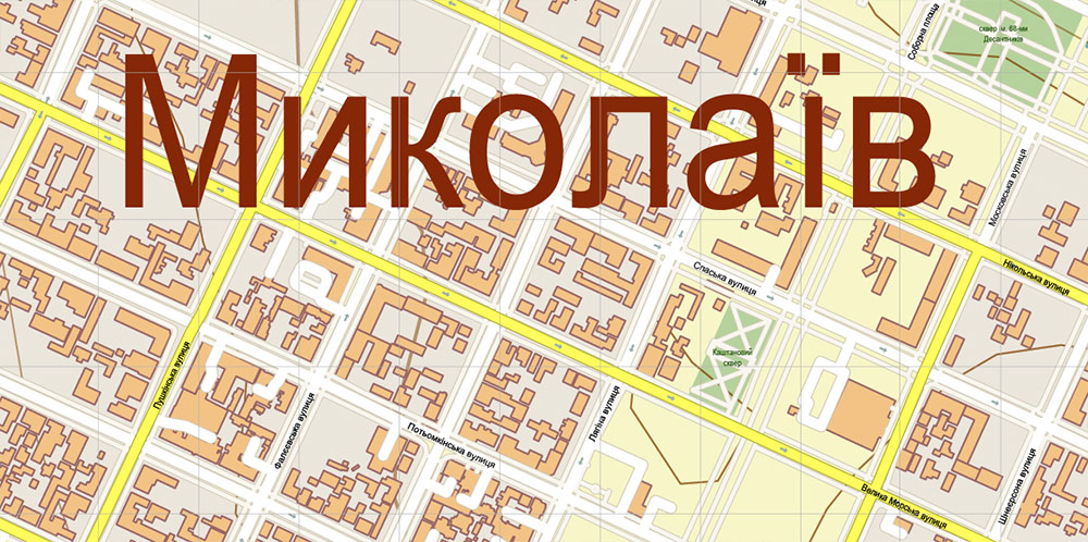 Mykolaiv Ukraine PDF Vector Map: Exact City Plan (+ Relief Isolines) High Detailed Street Map editable Adobe PDF in layers.