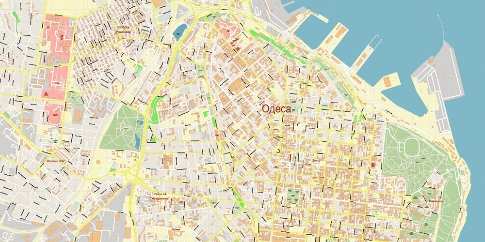Odesa Ukraine PDF Vector Map: Exact City Plan High Detailed Street Map editable Adobe PDF in layers