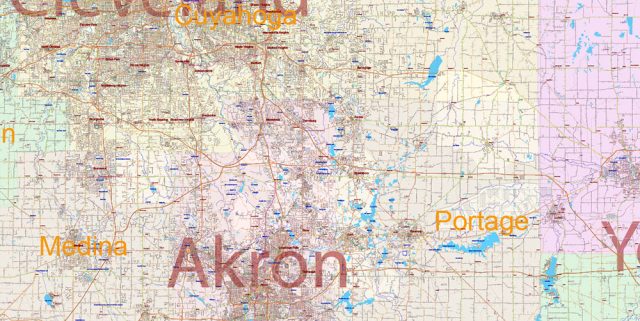 Ohio State US PDF Vector Map: Exact Roads Plan High Detailed Street Map ...