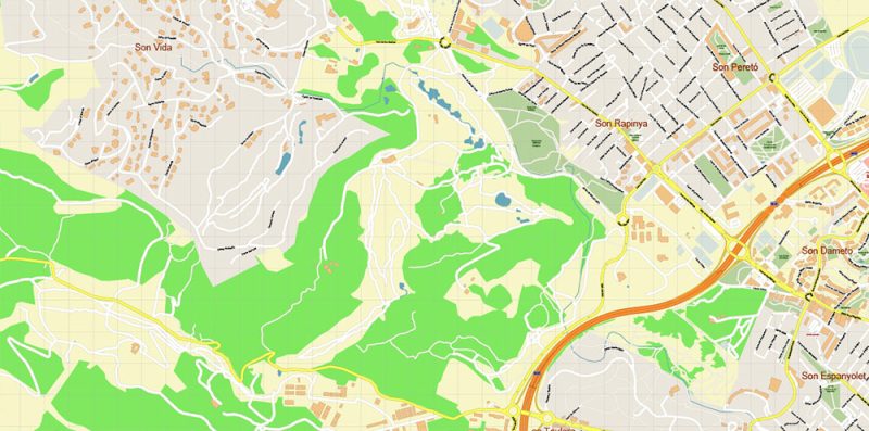 Palma Mallorca Spain Map Vector City Plan High Detailed Street Map editable Adobe Illustrator in layers