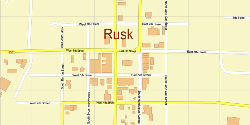Rusk Texas US PDF Vector Map: High Detailed editable Adobe PDF in layers