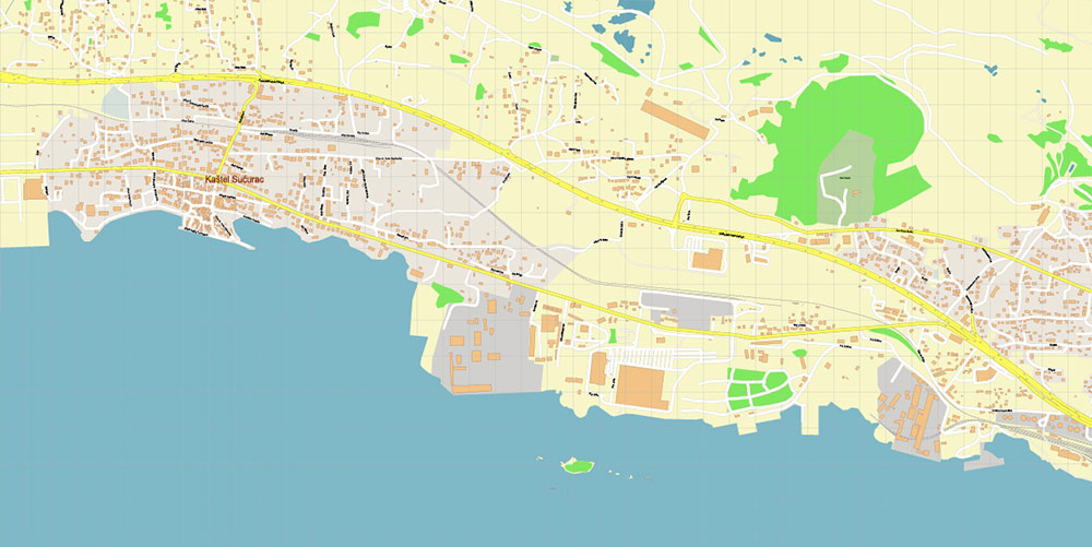 Split Croatia PDF Vector Map: City Plan High Detailed Street Map editable Adobe PDF in layers