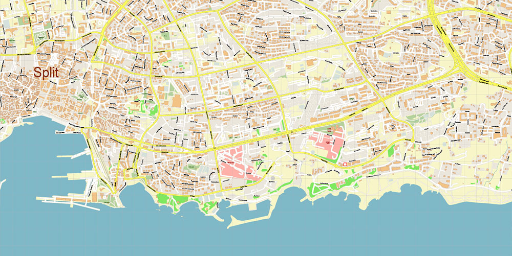 Split Croatia PDF Vector Map: City Plan High Detailed Street Map editable Adobe PDF in layers