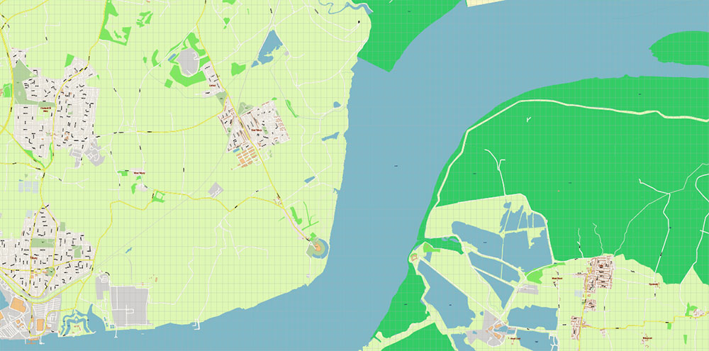 Thurrock Borough UK PDF Vector Map: Exact City Plan High Detailed Street Map editable Adobe PDF in layers