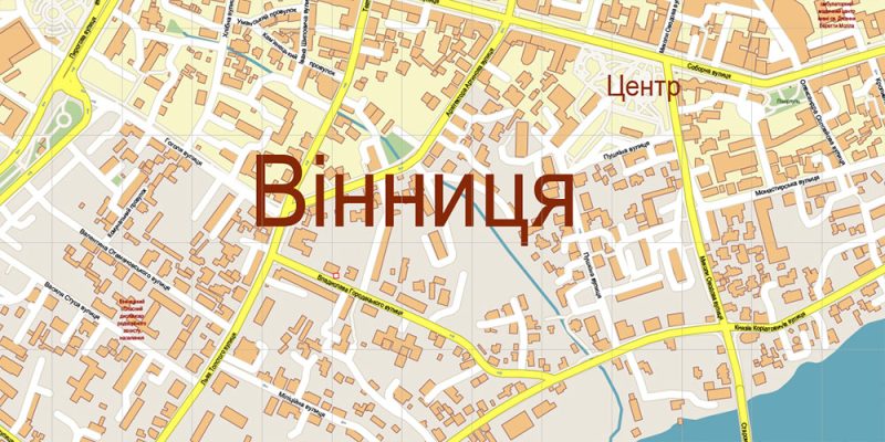 Vinnytsia Ukraine Map Vector Exact City Plan High Detailed Street Map editable Adobe Illustrator in layers