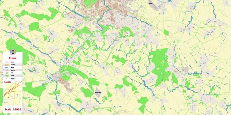 Vinnytsia Ukraine Map Vector Exact City Plan High Detailed Street Map editable Adobe Illustrator in layers