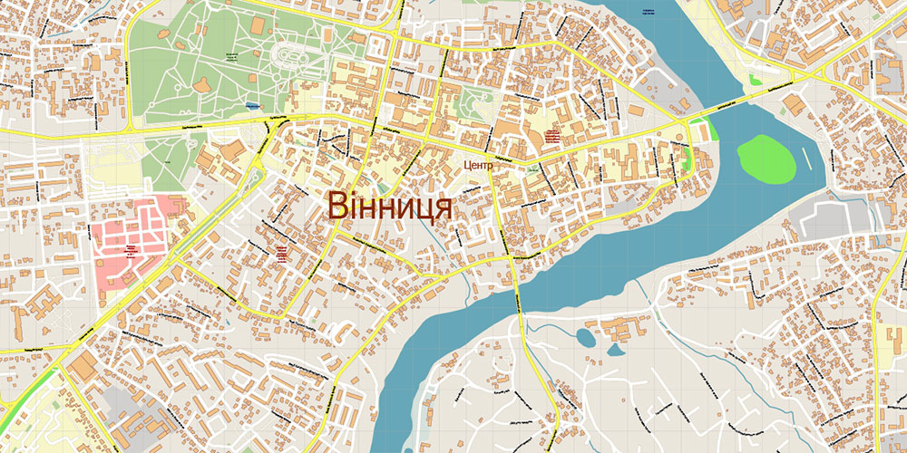 Vinnytsia Ukraine PDF Vector Map: Exact City Plan High Detailed Street Map editable Adobe PDF in layers