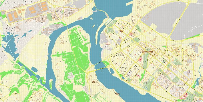 Zaporizhzhia Ukraine Map Vector Exact City Plan High Detailed Street Map editable Adobe Illustrator in layers