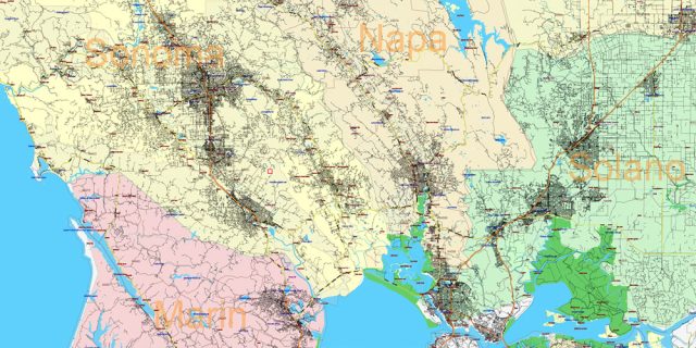 California State US PDF Vector Map: Exact Roads Plan High Detailed ...