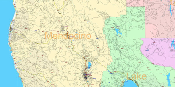 California State US PDF Vector Map: Exact Roads Plan High Detailed ...