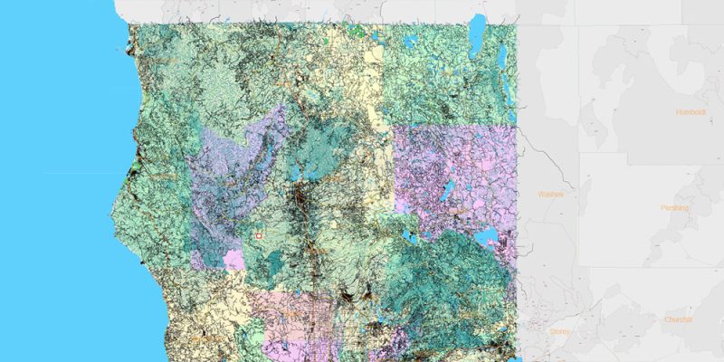California State US Map Vector Exact Roads Plan High Detailed Street Map + Counties + Zipcodes editable Adobe Illustrator in layers