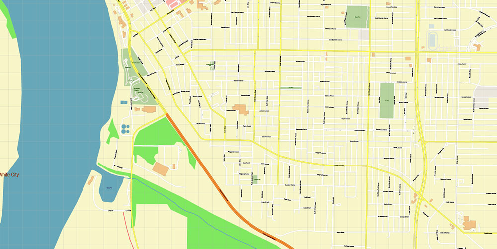 Evansville (cental part) Indiana US PDF Vector Map: City Plan High Detailed Street Map editable Adobe PDF in layers