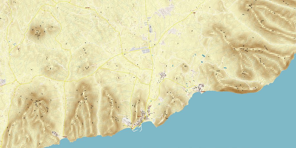 Fuerteventura Island Canary Spain PDF Vector Map: High Detailed + Relief Topo Isolines 5 feet editable Adobe PDF in layers