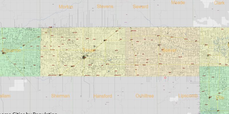 Oklahoma State US Map Vector Exact Roads Plan High Detailed Street Map + Counties + Zipcodes editable Adobe Illustrator in layers