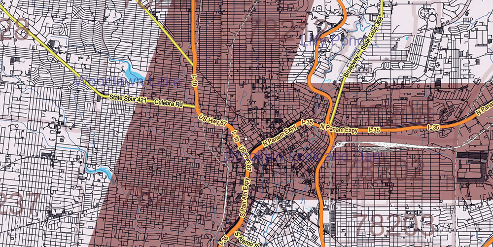 Texas State US PDF Vector Map: Exact Roads Plan High Detailed Street Map + Counties + Zipcodes editable Adobe PDF in layers