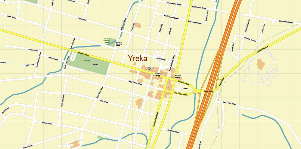 Yreka California US Map Vector City Plan High Detailed Street Map editable Adobe Illustrator in layers