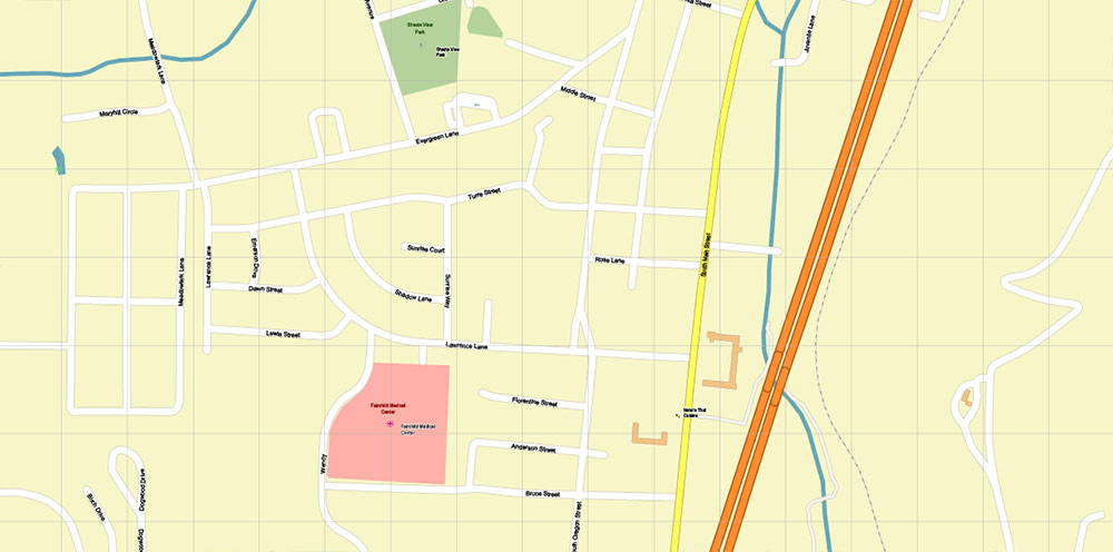 Yreka California US PDF Vector Map: City Plan High Detailed Street Map editable Adobe PDF in layers