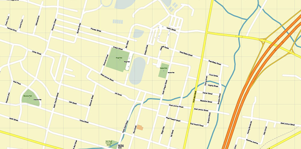 Yreka California US PDF Vector Map: City Plan High Detailed Street Map editable Adobe PDF in layers