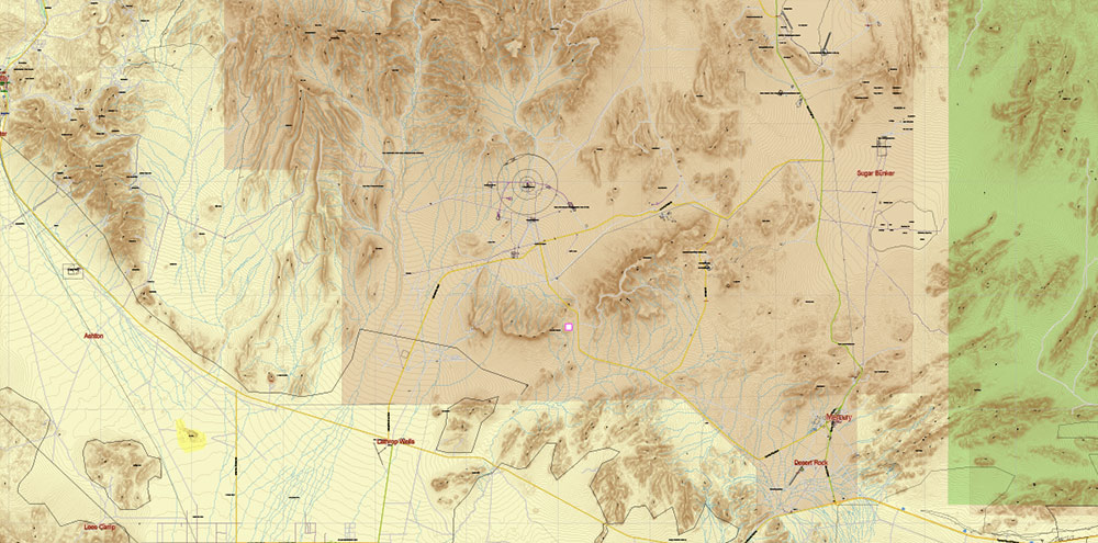 Area 51 (and surround) Nevada US Editable Layered Vector map: Extra High Detailed, with Relief Isolines (5m) Free Download PDF + Illustrator