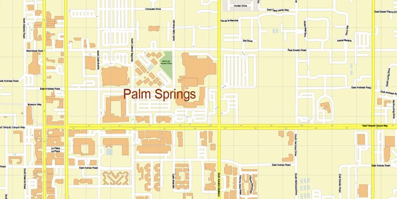 Desert Hot Springs + Palm Springs California US Map Vector High Detailed editable Adobe Illustrator in layers