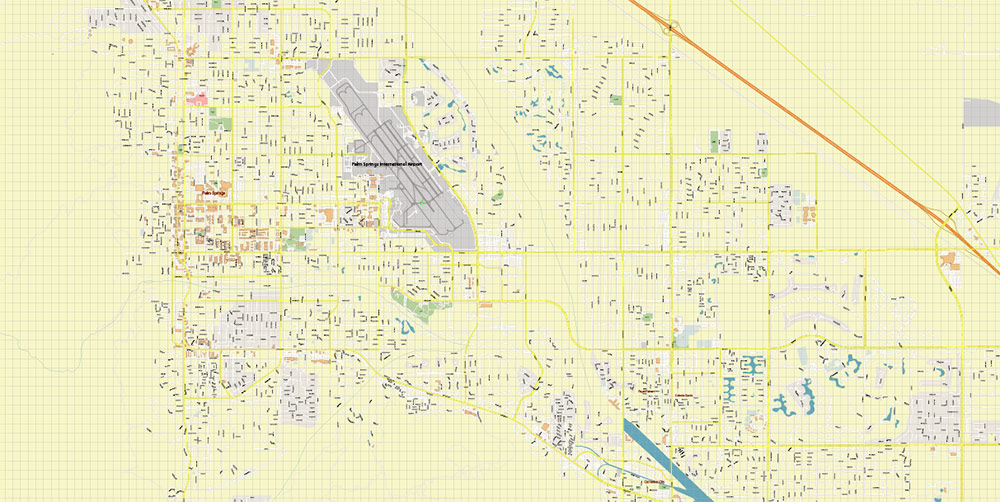 Desert Hot Springs + Palm Springs California US PDF Vector Map: High Detailed editable Adobe PDF in layers