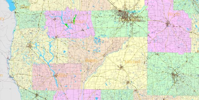 _Georgia State US PDF Vector Map Exact Roads Plan High Detailed Street ...