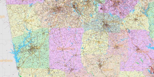 Georgia State US Map Vector Exact Roads Plan High Detailed Street Map ...