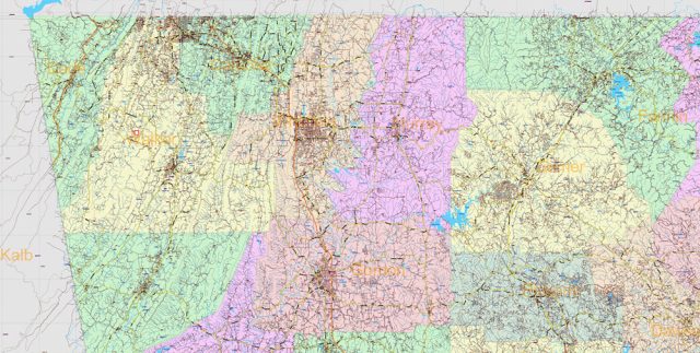 Georgia State US Map Vector Exact Roads Plan High Detailed Street Map ...