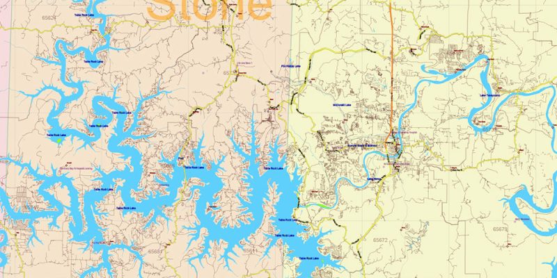 Missouri State US Map Vector Exact Roads Plan High Detailed Street Map + Counties + Zipcodes editable Adobe Illustrator in layers