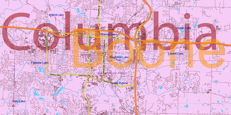 Missouri State US Map Vector Exact Roads Plan High Detailed Street Map + Counties + Zipcodes editable Adobe Illustrator in layers