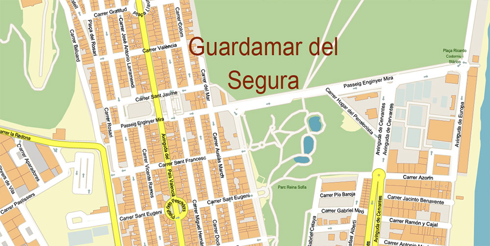 Quesada Torrevieja Spain Map Vector Exact City Plan High Detailed Street Map editable Adobe Illustrator in layers