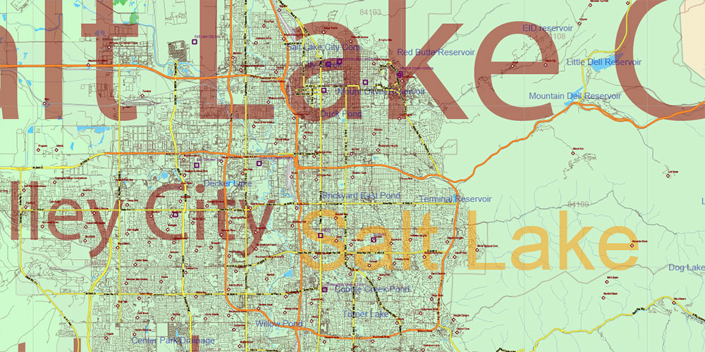 Utah State US PDF Vector Map: Exact Roads Plan High Detailed Street Map + Counties + Zipcodes editable Adobe PDF in layers