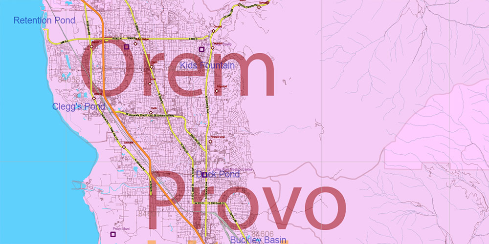 Utah State US PDF Vector Map: Exact Roads Plan High Detailed Street Map + Counties + Zipcodes editable Adobe PDF in layers