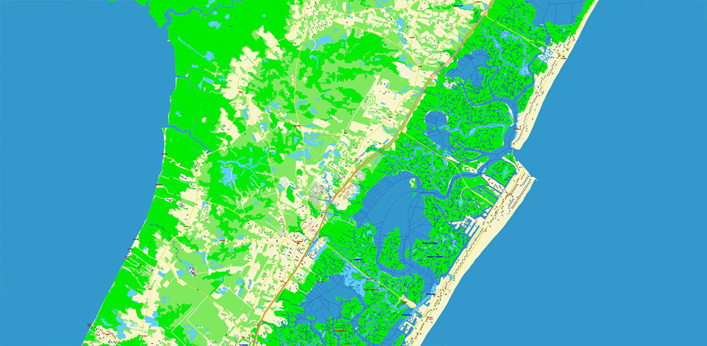Atlantic City Area New Jersey US PDF Vector Map: City Plan High Detailed Street Map editable Adobe PDF in layers
