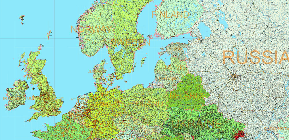Europe Mercator Projection Political Vector Map High detailed fully editable, Adobe Illustrator