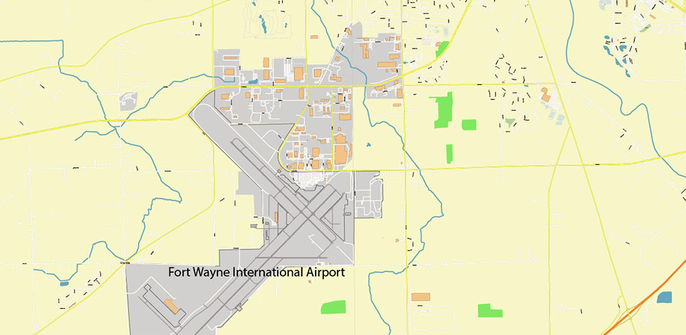 Fort Wayne Indiana US Area Map Vector City Plan High Detailed Street Map editable Adobe Illustrator in layers