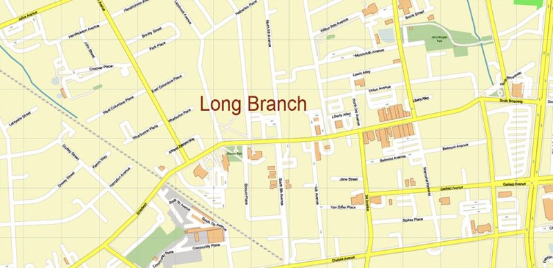 Long Branch Area New Jersey US Map Vector City Plan High Detailed Street Map editable Adobe Illustrator in layers