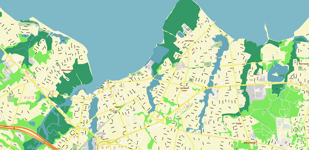 Long Branch Area New Jersey US PDF Vector Map: City Plan High Detailed Street Map editable Adobe PDF in layers