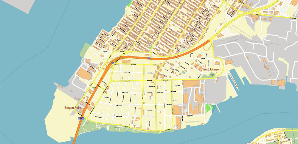 New Brunswick Perth Amboy NJ Staten Island NY US PDF Vector Map: City Plan High Detailed Street Map editable Adobe PDF in layers