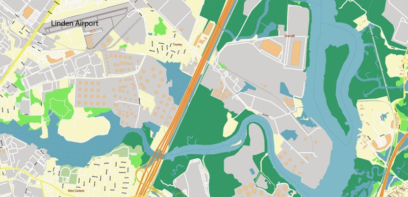 New Brunswick Perth Amboy NJ Staten Island NY US Map Vector City Plan High Detailed Street Map editable Adobe Illustrator in layers