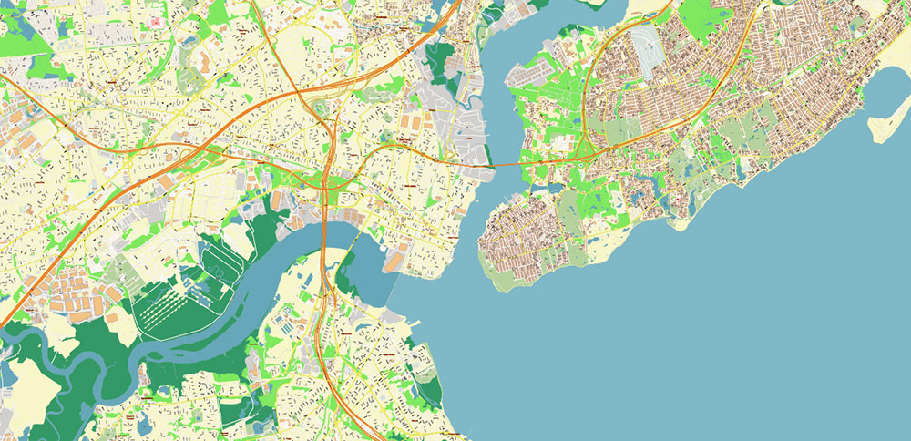 New Brunswick Perth Amboy NJ Staten Island NY US PDF Vector Map: City Plan High Detailed Street Map editable Adobe PDF in layers