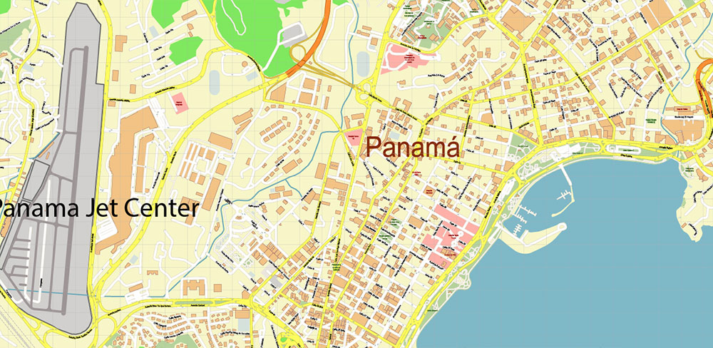 Panama Channel Area PDF Vector Map: City Plan High Detailed Street Map editable Adobe PDF in layers